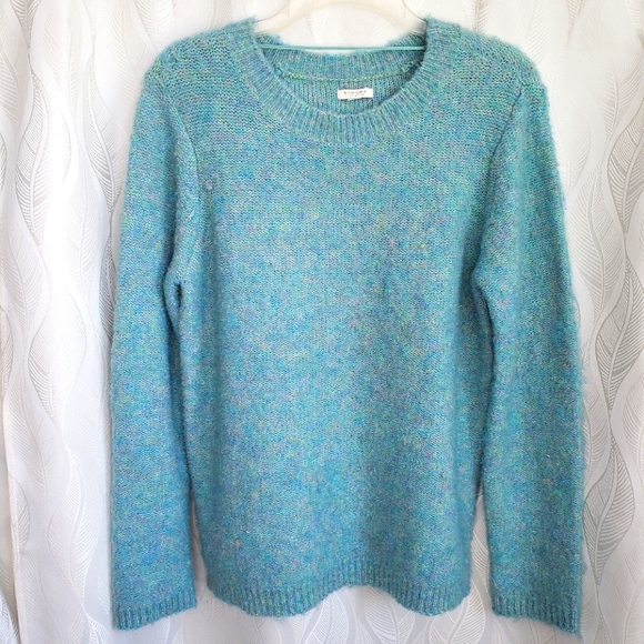 Fuzzy Blue Green Purple Flecked Crewneck Sweater